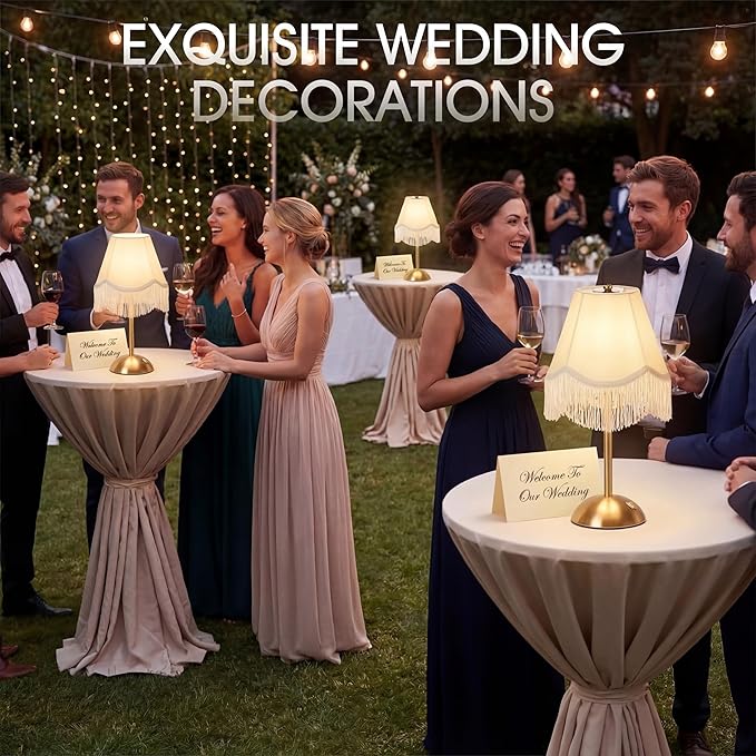 4 Pack Wedding Tassel Cordless Table Lamp Rechargeable Touch LED Small Gold Portable Battery Operated USB-c Desk Lamp 3 Color Dimmable for Wedding Birthday Outdoor Party Home