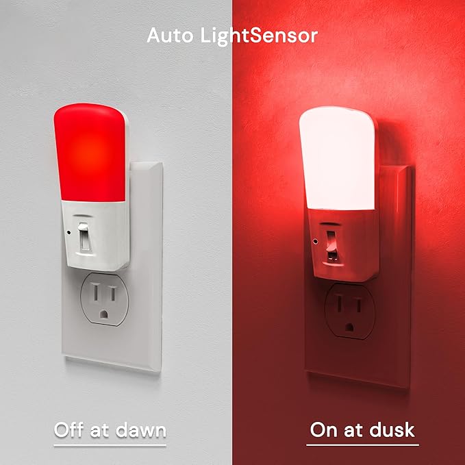 LOHAS-LED Red Light Night Light Plug in, Dimmable LED Night Lights 2 Pack, Dusk to Dawn Sensor, Sleep Aid Red, 0-80LM Adjustable Brightness Red Nightlight for Nursery Kids Room Hallway Kitchen Gift