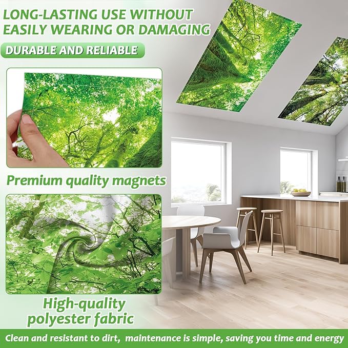 6 Pcs Fluorescent Light Covers with 60 Magnets Decorative for Classroom Ceiling Lights 4 x 2 Feet Magnetic Light Cover Filter Easy Install for Office Hospital Home Ceiling Supplies (Rainforest)