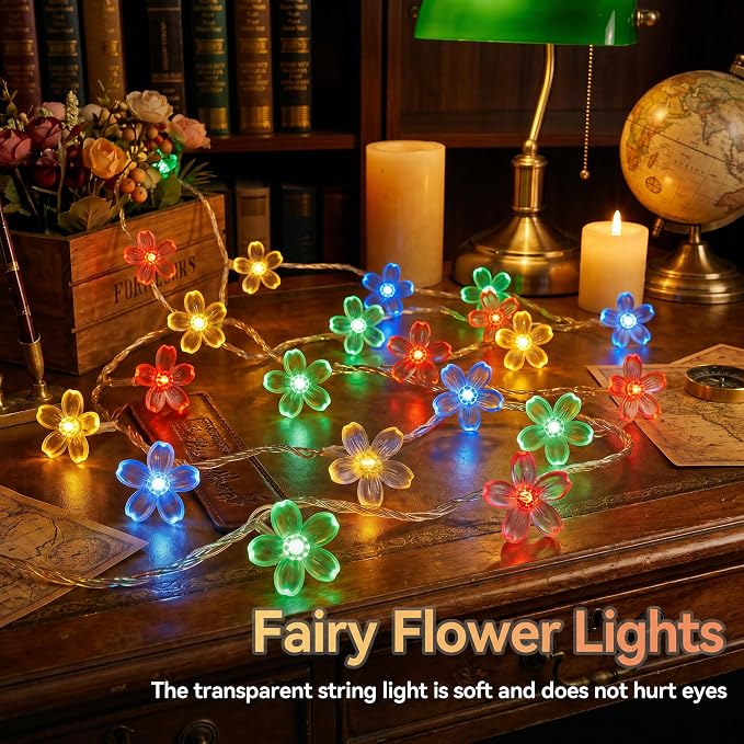 ITICdecor Flower Fairy Lights Battery Operated String Lights 30LED Cherry Blossom Waterproof Indoor Decoration for Camping Garden Fence Birthday Terrace Yard Wedding Party Bedroom (Multicolor)