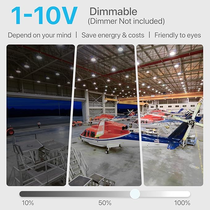 HYPERLITE LED High Bay Lights 150W 21,750lm 5000K 1-10V Dimmable UFO Led High Bay Light UL Listed 5' Cable High Bay Led Lights Alternative to 650W MH/HPS for Gym Factory Warehouse 4-Pack