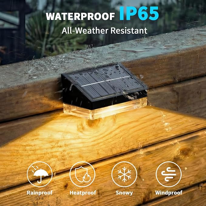 NIORSUN Solar Fence Lights 12 Pack, Outdoor Solar Lights with 3 Color Temperatures, IP65 Waterproof Wide-Angle LED Lighting for Fence, Patio, Yard, Deck, Wall, Garden (Black)