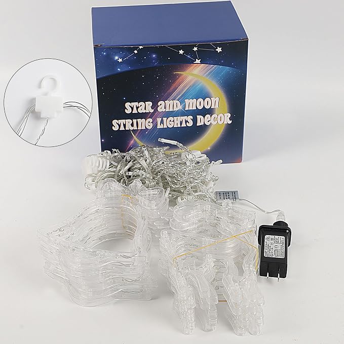180 LED Christmas Curtain String Lights, 8.3 FT Linkable Warm White Window Fairy Lights with 12 Reindeer & Bell Pendants, 8 Modes Waterproof for Xmas Tree Holiday Party Decorations