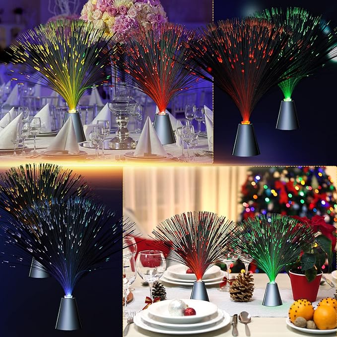 Patelai Fiber Optic Lamp Lighting Bulk 13.5" Color Changing Crystal Base with 7 Colors Table Centerpiece Atmosphere Decor for Glow in The Dark Favors Supplies Valentines Day Wedding Decorations