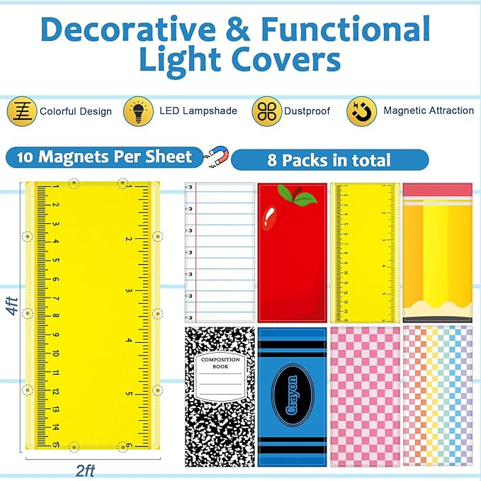 QOUBAI 8PCS Fluorescent Light Covers, 4x2 Feet Magnetic Light Cover Fluorescent Lights Shade Panel Positive Inspirational Ceiling Lights Filters for Office Classroom Home Drop Ceiling Notebook