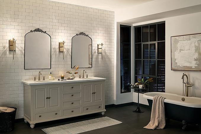 Kichler, Alton 22.25 inch 1 Light Wall Sconce with Clear Seeded Glass in Champagne Bronze for Hallway, Entry, Bathroom and Powder Room, (22.25" H x 5" W x 7.5" Ext), 45295CPZ