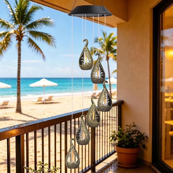 Zeiliuled Solar Wind Chime, Flickering Flame Solar Lantern Wind Chime | Gifts for Mom Grandma Girls, Outdoor Decorative Mobile Lights for Garden, Yard, Patio, Window, Party Décors(Warm White)