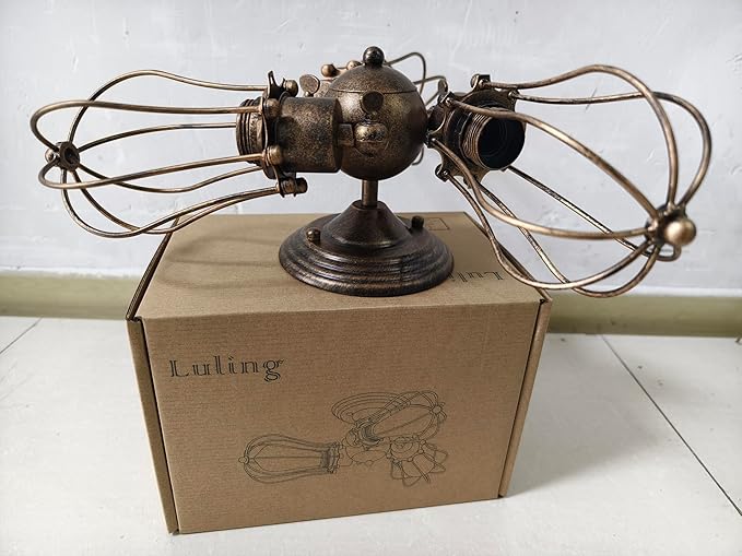 Luling Vintage Ceiling Light Industrial, Adjustable Socket Metal Wire Cage Lamp Semi-Flush Mount Rustic Ceiling Light Metal Lamp Fixtures (No Bulb) (with 3 Light) (Bronze)