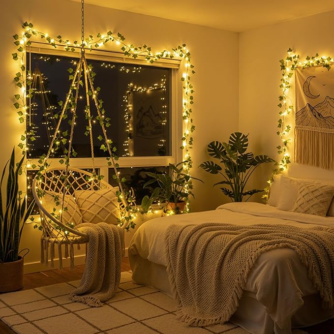 DomeStar 40Ft 120 LED Fairy Lights with Vines, Vines with Light for Bedroom, Curtain String Lights with Remote for Dorm, Wedding, Party, Wall, Indoor, Outdoor Holiday Home Decor