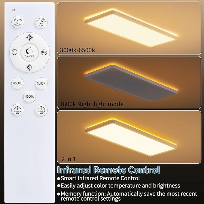 23 Inch Dimmable LED Flush Mount Ceiling Light Fixture with Remote, Square Low Profile Ceiling Light,3000K–6500K Color Changing,1800K Night Light,White,for Bedroom,Kitchen,Living Room