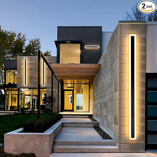 2Pack 31.5inch Long Outdoor Modern LED Wall Light,24W Waterproof IP65 Warm White 110V led Wall Mount Lighting Fixture Rectangular Black Wall Lights Elegant Frosted White Acrylic Anti Rust