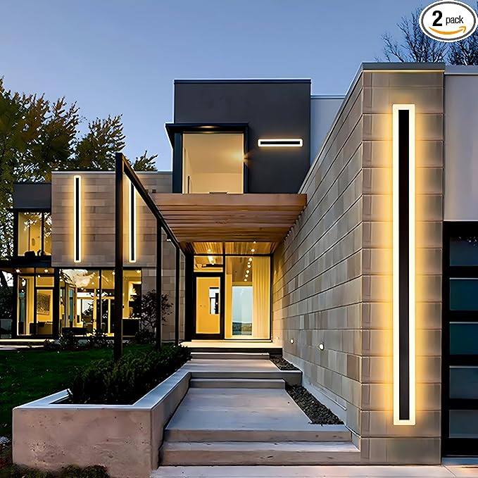 2Pack 39inch Long Outdoor Modern LED Wall Light,30W Waterproof IP65 Warm White 110V led Wall Mount Lighting Fixture Rectangular Black Wall Lights Elegant Frosted White Acrylic Anti Rust