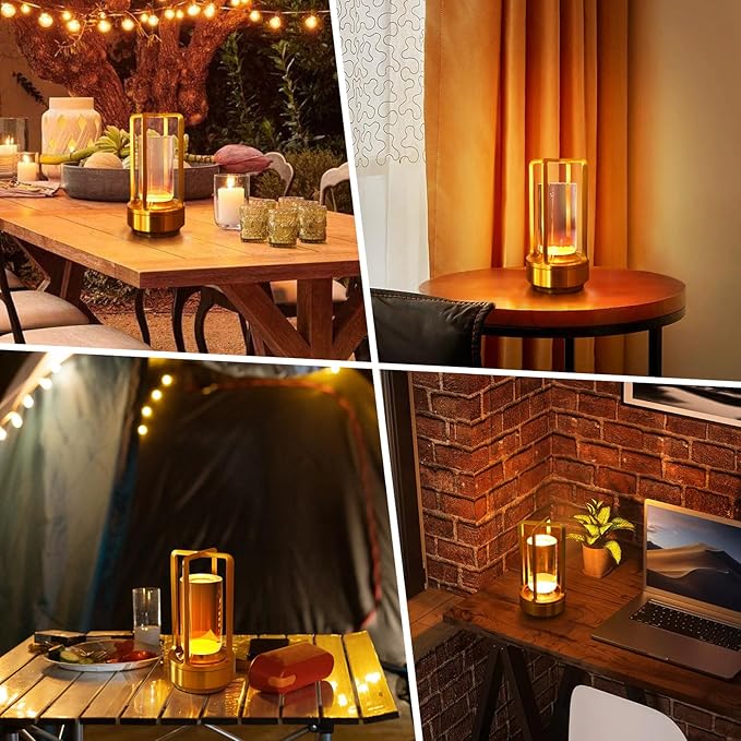 2 Pack Crystal Lantern lamp with Touch Dimming, Rechargeable LED Table Lamp, 3-Color Adjustable Brightness, 4200mAh Battery Powered Desk Light for Bedroom, Restaurant, Outdoor