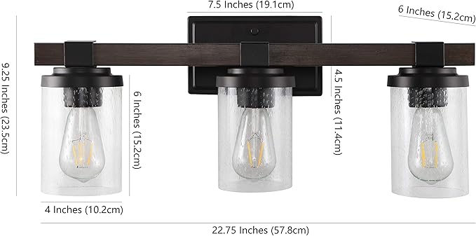 JONATHAN Y 22.75" Oil Rubbed Bronze LED Vanity Light, Rustic Farmhouse Sconce, Clear Seeded Glass Shade, Industrial Wall Lamp for Bathroom Mirror, Kitchen Sink, LED Bulb (JYL7509A)