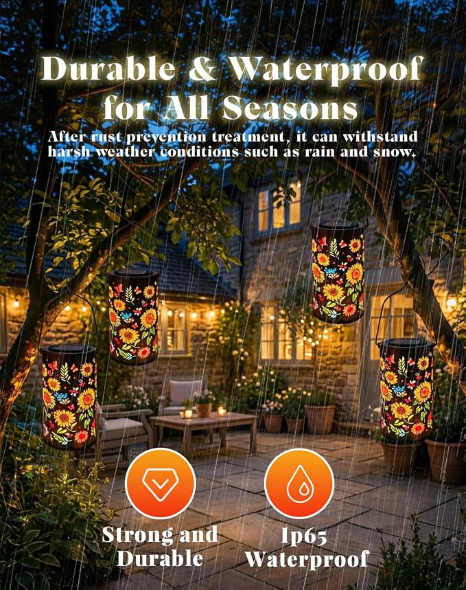 Colorful Sunflower Glow Solar Garden Lantern - Outdoor Waterproof Decorative Hanging Solar Lights, Metal Solar Powered Garden Decor for Patio, Yard, Gifts (Sunflower)