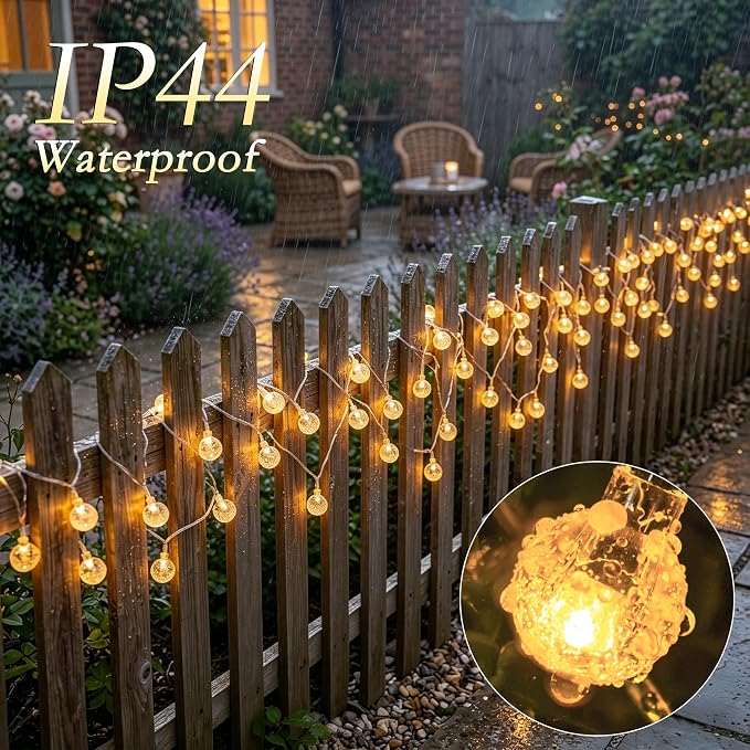 Globe String Lights, 50FT 100 LED USB Fairy Lights, 11 Modes 2-in-1 Warm White & Multicolor Changing, IP44 Waterproof Indoor Outdoor Crystal Ball Lights for Bedroom Garden Party Decor