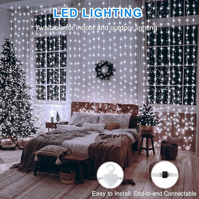 ZAIYW Dual Color Curtain Lights 20ftx10ft 600 LED Christmas Curtain Lights with Remote Plug, Connectable Lights Curtain for Bedroom Patio Wedding Xmas Decor (Cool White & Multicolor)