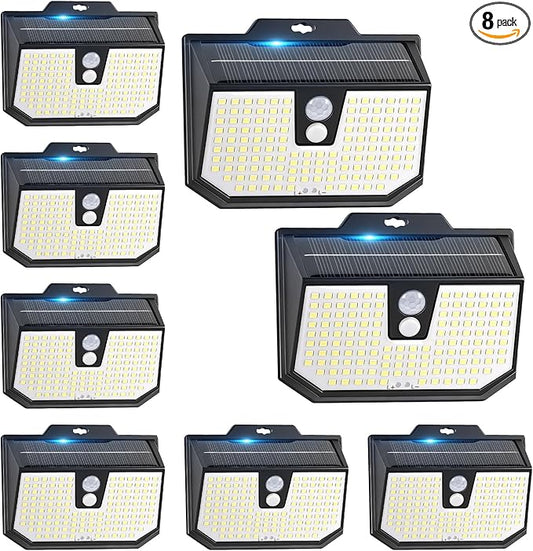 Brightever 8 Packs Solar Motion Sensor Lights Outdoor, IP65 Waterproof Solar Fence Lights with 3 Lighting Modes, Solar Powered Security Wall Lights for House, Garage, Garden, Walking Dog, Deck, Step