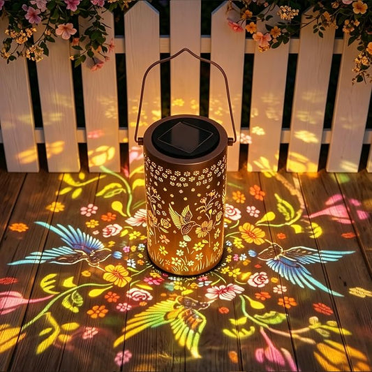 Colorful Solar Lanterns Outdoor Waterproof, Mmulticolored Hummingbird LED Solar Lights Garden Decor Gifts for Women Mom Grandma, Metal Hanging Lantern for Outside Table Tree Patio Pathway Lawn Decor