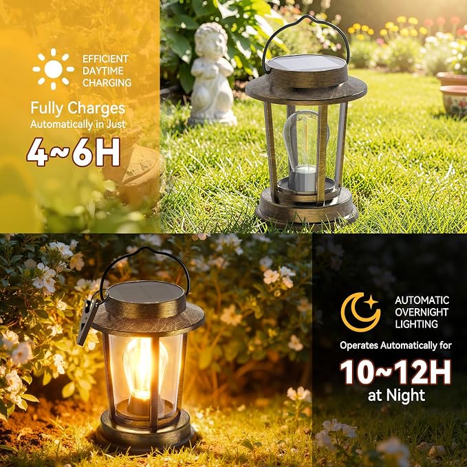 Solar Lanterns Outdoor Waterproof 2 Pack , Upgraded Solar Lights Outdoor, Bright Solar Powered Lanterns Decorative, Hanging Solar Lantern for Patio Garden Yard Path Porch Tree Decor(Antique Copper)