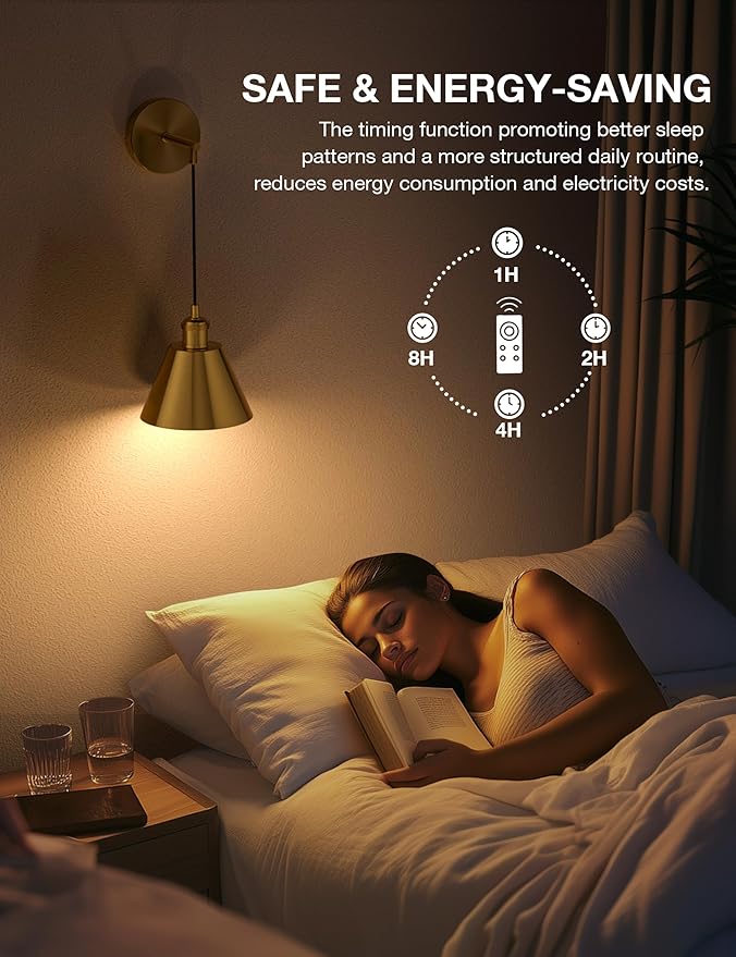 NIORSUN Brushed Gold Battery Operated Wall Sconce Set of 2, 5200mAh Dimmable Detachable Bulbs and Remote Wireless Rechargeable Wall Lights, 9 Colors Sconces Wall Decor for Bedroom Living Room Hallway
