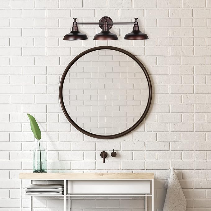 Design House 520320 Kimball Industrial Farmhouse 3-Light Indoor Bathroom Vanity Light with Metal Shades for Over the Mirror, Coffee Bronze