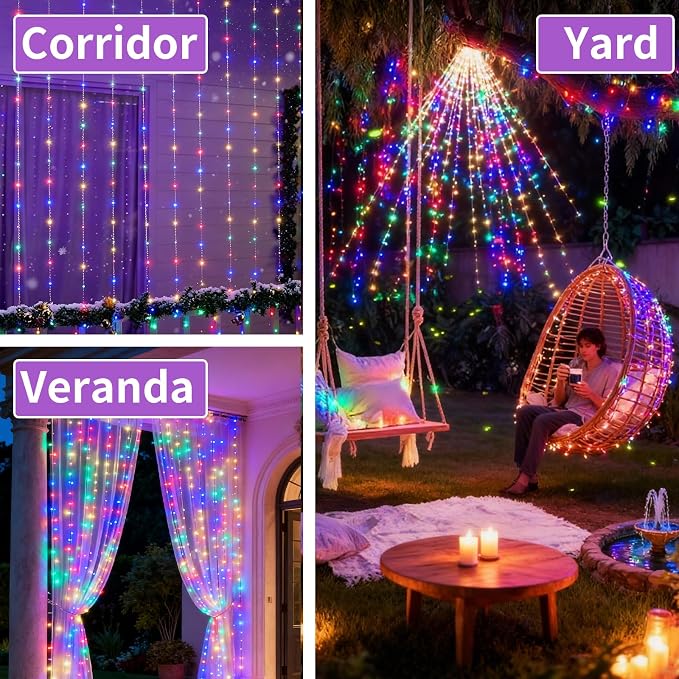 YoungPower Multicolor Led Curtain Lights, 400 LED 8 Lighting Modes Fairy Light, IP65 Waterproof for Bedroom Party Christmas Wedding Garden Home Wall Decor