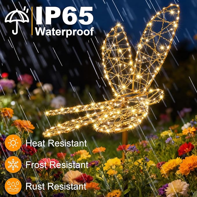 Flacchi Solar Garden Lights Outdoor Waterproof - Dragonfly Decor with 240LED, Solar Powered Iron Easy to Install for Pathway Garden Decorations Patio Decor Yard Decoration