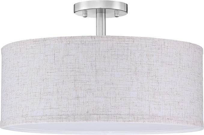 18 Inch Drum Brushed Nickel 4 Light Semi Flush Mount Close to Ceiling Light Fixture,Linen Fabric Shade for Bedroom,Living Room,Dining Room Hallway