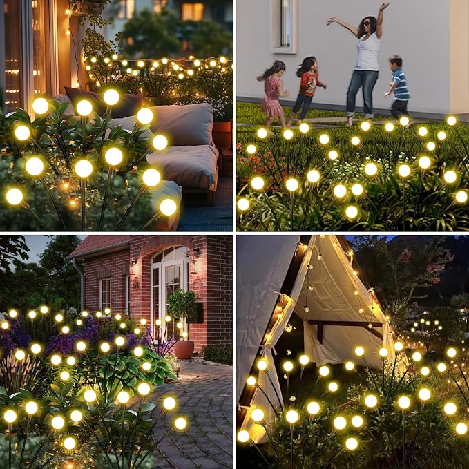 ZFNN Solar Garden Lights Outdoor, 8 Pack Solar Firefly Lights, Starburst Swaying Lights, Waterproof Garden Decor for Yard Patio Pathway Lawn, Gardening Gifts for Women, White