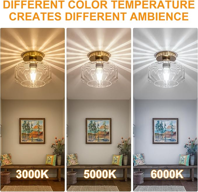 Tbaoinal Semi Flush Mount Ceiling Light with Diamond Glass Shade, 36-Faceted Panels Create Starburst Effect, 1200LM LED Bulb Included Brushed Gold Finish Ideal for Hallway Entryway Kitchen Bathroom