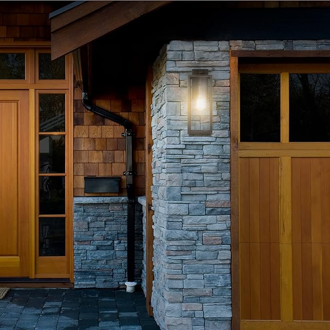 Globe Electric 44837 1-Light Outdoor Indoor Wall Sconce, Brushed Dark Bronze, Clear Glass Shade, Back Porch Lights, Front Patio, Garage Fixture, Exterior Lighting for House