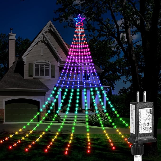 DANLI Christmas Decorations Outdoor Star String Lights Flowing Color Changing Tree Lights,320 LED 11.5FT Christmas String Lights with 8 Lighting Modes Remote Timer for Xmas New Year Holiday Birthday