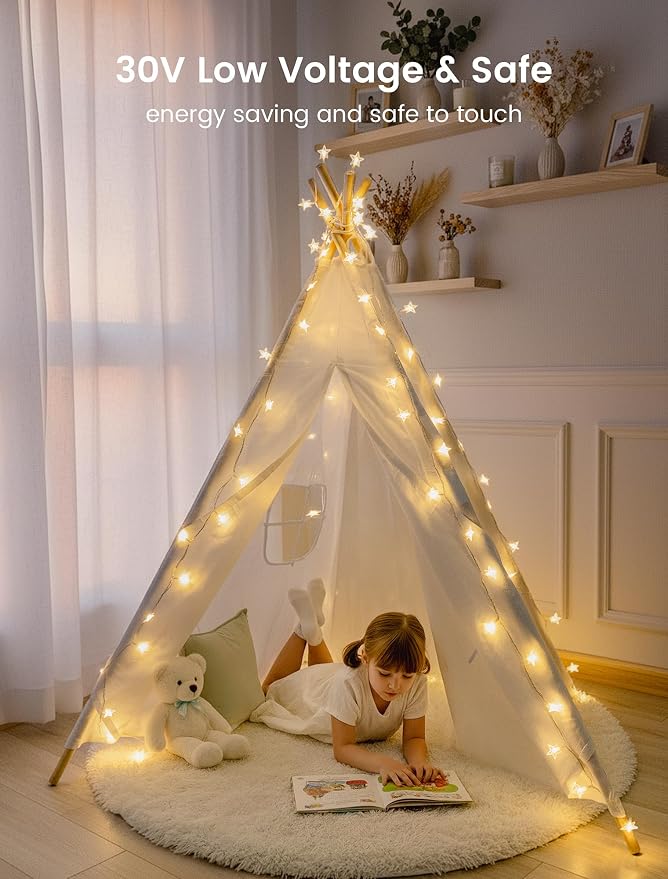 Star String Lights Plug in,39ft 100LED Fairy Lights with Remote, Hanging Star Decorations Lights Waterproof for Indoor Outdoor Bedroom Classroom Dorm Kids Tent Party Decor,Warm White