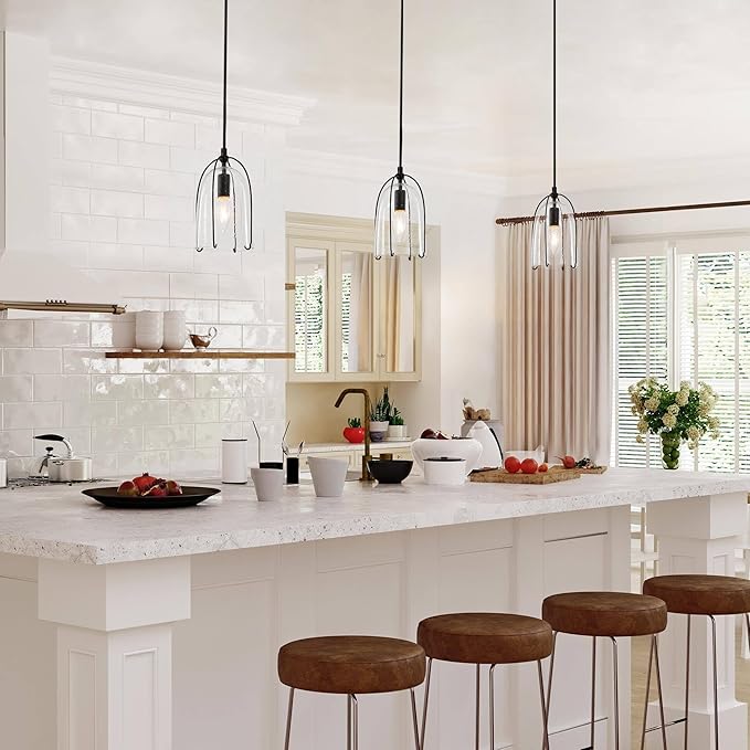 KSANA Modern Black Pendant Light, Farmhouse Pendant Lighting Fixture with Seeded Glass Shade for Kitchen Island, Dining Room, Living Room, Entryway, Stairway and Hallway