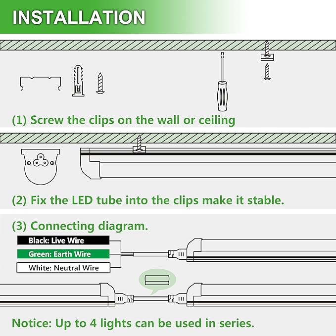 Skymoatled 4FT LED Shop Light, 50W 7500LM 6000K/White Super Bright, T8 Integrated Tube Light Fixture, Plug and Play, Linkable for Room, Garage, Workbench, Under Cabinet (2 Pack)