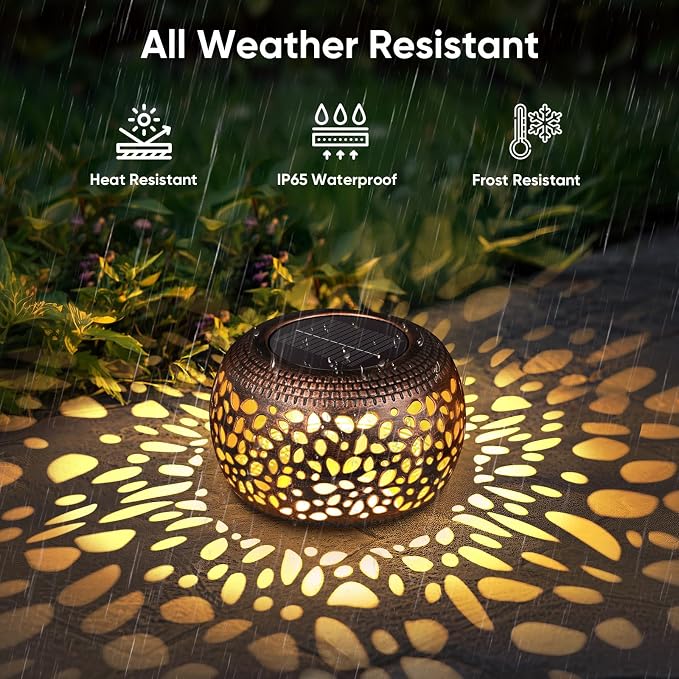 Solar Lanterns Outdoor Waterproof Decor: 2 Pack Red Copper Hollow Out Retro Metal Solar Lights - Unique Gardening Gifts for Women Mom - Outside Patio Porch Yard Tabletop Decorations 2 Lighting Modes