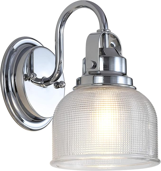 JONATHAN Y 5.75" Chrome Modern Bathroom Vanity Light, 1-Light LED Wall Sconce, Clear Glass Bell Shade for Mirror Hallway Kitchen, ETL Listed, LED Bulb Included JYL7407A