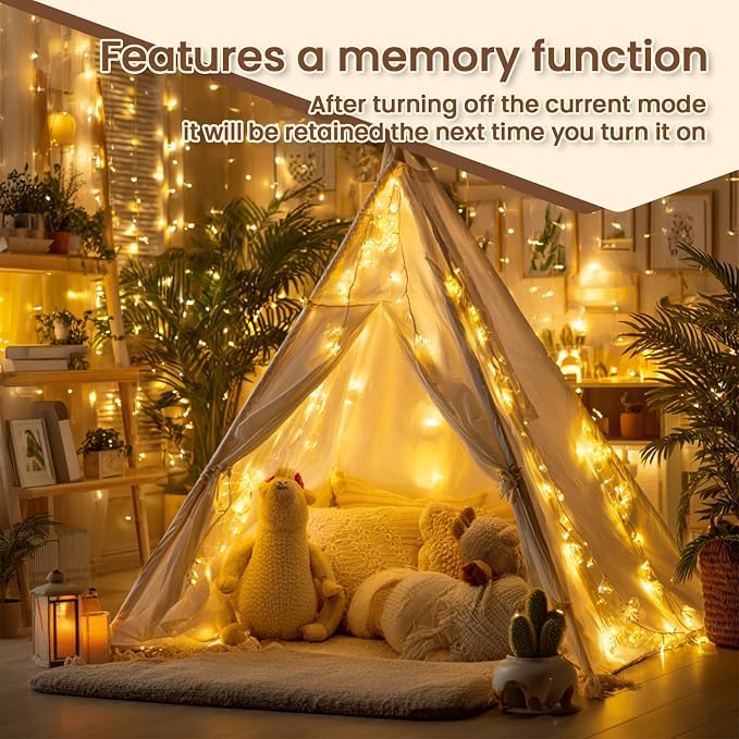 9.8x9.8Ft Curtain String Lights Plug in, 300 Warm White LED Curtain Lights with Remote,Timer,Memory,Waterproof Clear Wire for Indoor Outdoor Bedroom Window Decor