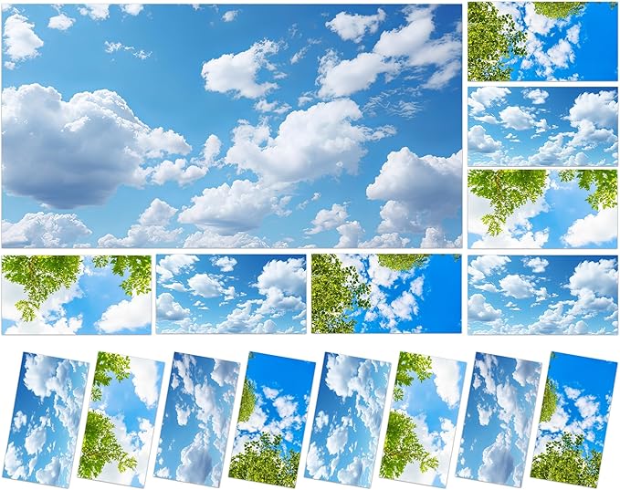 8 Pcs Fluorescent Light Covers with 80 Magnets Decorative for Classroom Ceiling Light 4 x 2 Ft Magnetic Lights Covers Filter Easy Install for Office Hospitals & Home Drop Ceiling Supplies (Trees Sky )