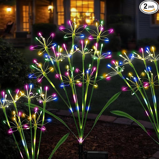Solar Garden Lights Outdoor: Waterproof 2-Pack DIY Decorative Firework Lights with 2 Modes for Yard Patio Pathway Outside Fairy Decor - Gifts for Women Mom Mothers Day Multicolor