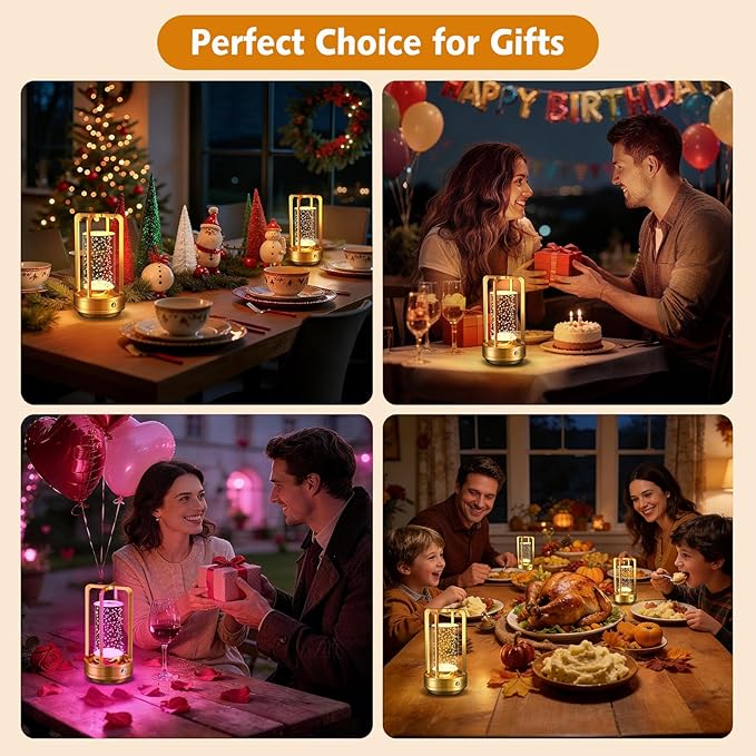 Portable Table Lamp for Outdoor Indoor: Cordless Rechargeable Desk Lamp with 10 Colors - Shower Lamp with Stepless Dimmable - Metal Battery Operated Lantern Light for Bedroom/Bar/Coffee Shop/Camping