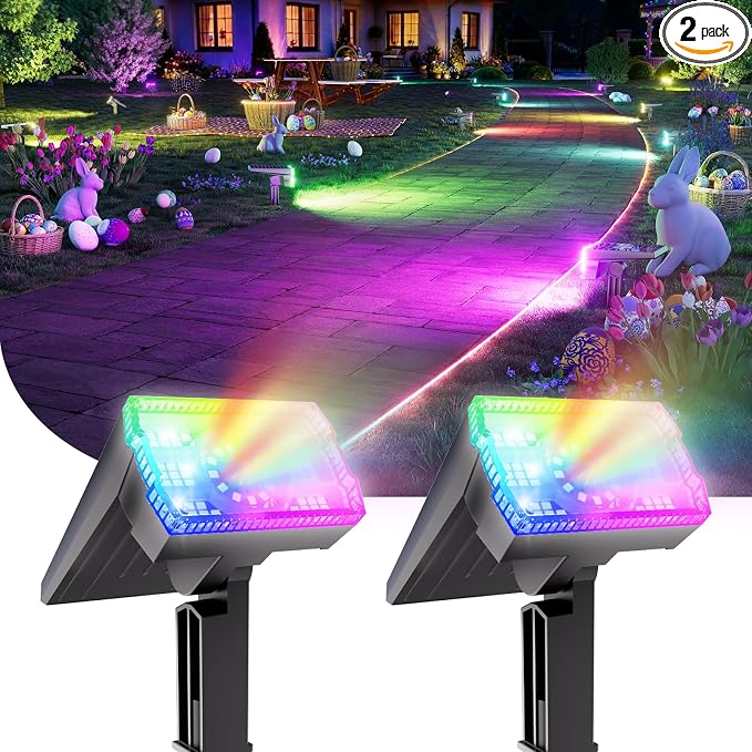2 Pack - Solar Christmas Lights Outdoor Waterproof,6 Color Changing Spotlights &10 Modes, IP67 Waterproof,105° Adjustable Solar Spot Lights for Pathway/Garden/Yard/Patio/Landscape/Backyard Xmas Decor