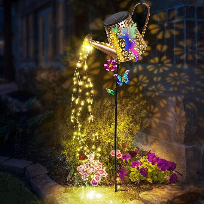 Solar Watering Can with Lights Outdoor Garden Decor, 41in Large Fairy Garden Stake Lights, Waterproof Decoration for Yard Lawn Pathway, Gifts for Mom Grandma Women Birthday Gardening Gift