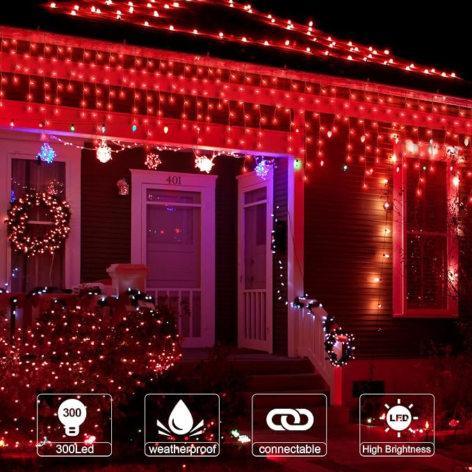 300LED Icicle Lights for Outside,Red Valentine Window Lights,8 Modes Plug in Red Curtain String Lights Waterproof for Valentine’s Day,Wedding,Party,Bedroom,Home,Wall,Backdrop,Christmas Decor