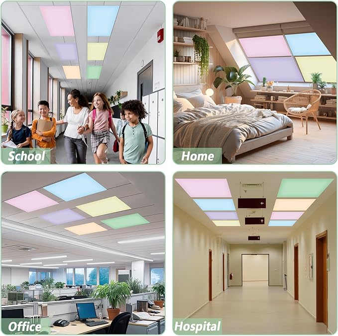 QOUBAI 6 Pcs Fluorescent Light Covers with 60 Magnets,4 x 2 Ft Magnetic Light Filters Fluorescent Lights Shade Easy Install for Classroom Office Library Hospital Home Ceiling Pastel Purple and Green