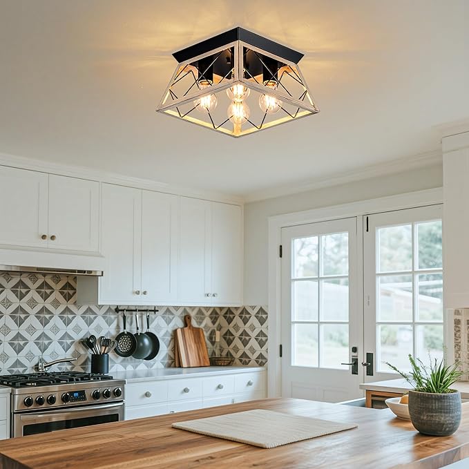 4-Lights Close to Ceiling Light,Industrial Ceiling Light Fixture for Dining Room, Kitchen, Living Room, Hallway, Entry, Laundry - E26 Base (No Bulb)