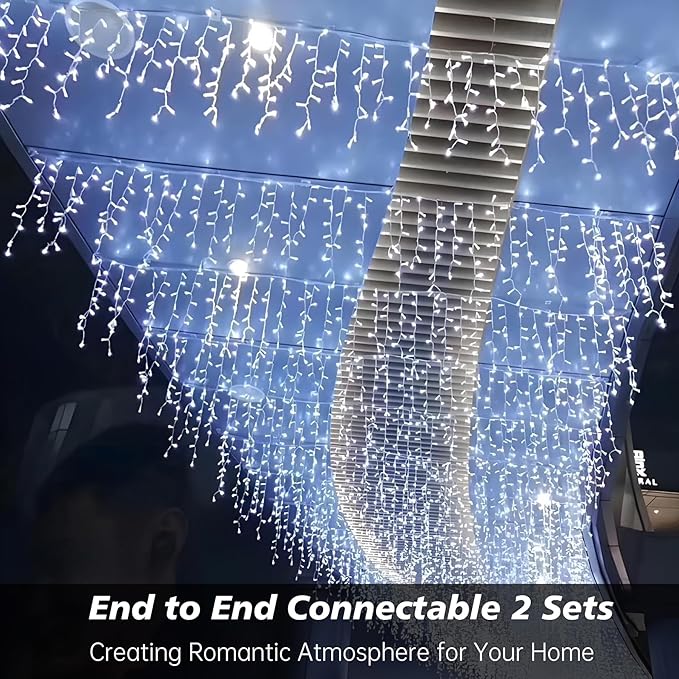 Icicle Christmas Lights Outdoor,520 LED 49.2FT 8 Modes with 80 Drops Cool White Icicle Lights,Remote Control Outdoor Indoor Fairy String Lights for Christmas Party,Holiday Decorations