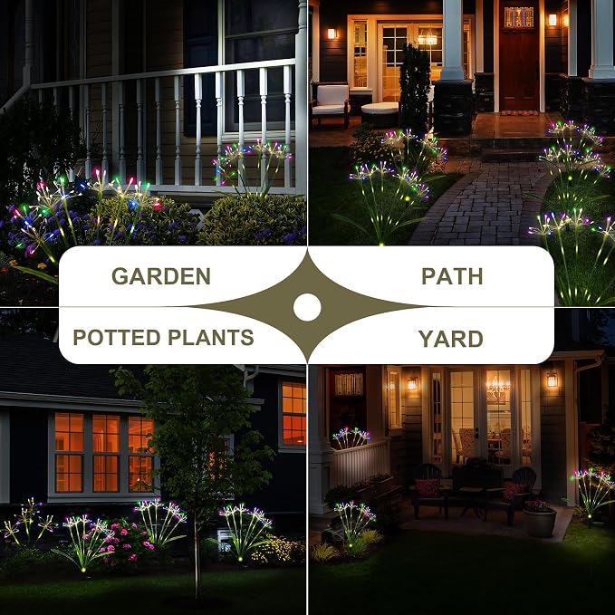 Solar Garden Lights Outdoor: Waterproof 2-Pack DIY Decorative Firework Lights with 2 Modes for Yard Patio Pathway Outside Fairy Decor - Gifts for Women Mom Mothers Day Multicolor