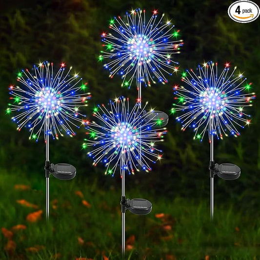 Solar Garden Lights Outdoor, 4 Pack 120 LED Twinkling Firework Lights Decorative with 2 Modes, Outdoor Waterproof Solar Starburst Light for Outside Yard Pathway Garden Decor, Multicolor
